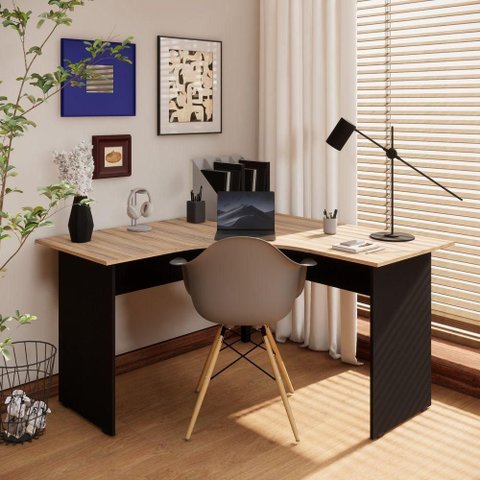 Mesa Angular New City em L MDP 135cm Calvi Preto Gebb Work