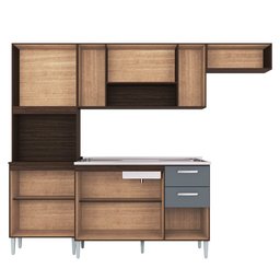 Armário de Cozinha Compacta Completa 244cm Balcão e Pia Inox Livy P11 Chocolate/Cinza Grafite - Mpoz - 3 Armário de Cozinha Compacta Completa 244cm Balcão e Pia Inox Livy P11 Chocolate/Cinza Grafite - Mpoz - 3