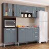 Armário de Cozinha Compacta Completa 244cm Balcão e Pia Inox Livy P11 Chocolate/Cinza Grafite - Mpoz - 2