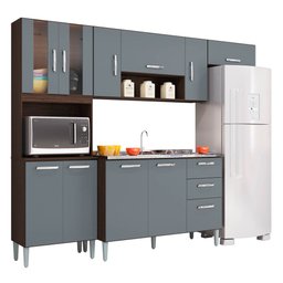 Armário de Cozinha Compacta Completa 244cm Balcão e Pia Inox Livy P11 Chocolate/Cinza Grafite - Mpoz - 1 Armário de Cozinha Compacta Completa 244cm Balcão e Pia Inox Livy P11 Chocolate/Cinza Grafite - Mpoz - 1