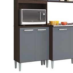 Armário de Cozinha Compacta Completa 244cm Balcão e Pia Inox Livy P11 Chocolate/Cinza Grafite - Mpoz - 5 Armário de Cozinha Compacta Completa 244cm Balcão e Pia Inox Livy P11 Chocolate/Cinza Grafite - Mpoz - 5