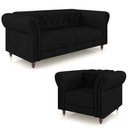 Ver imagem 2 de Conjunto Sala de Estar 1 Sofá Living 200cm e 1 Poltrona Stanford Chesterfield Pés Madeira Couro Pret
