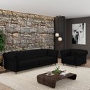 Ver imagem 1 de Conjunto Sala de Estar 1 Sofá Living 200cm e 1 Poltrona Stanford Chesterfield Pés Madeira Couro Pret