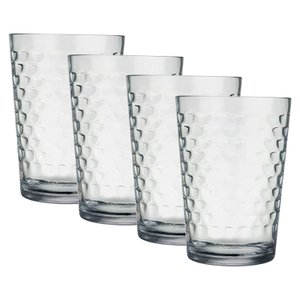 Jogo de Copos de Vidro Montana C/ 4 Unidades Quadriculado 210ml Elegante Dia a Dia