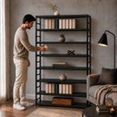 Ver imagem 3 de Estante Multiuso Organizador Livreiro Estilo Industrial 180x150 Preto Total