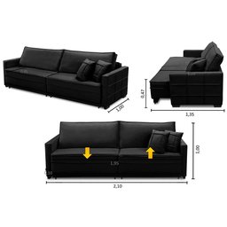 Sofá Retrátil e Reclinável 2,10m Karina Veludo Preto Madelina Decor - 2