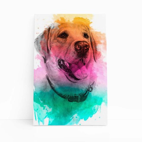 Quadro Labrador Cachorro Tinta Aquarela Canvas 30x40cm