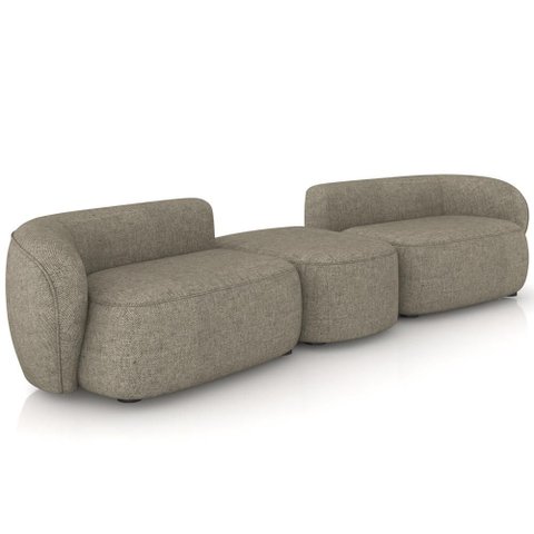Sofá 3 Lugares para Sala Living Orgânico com Puff 302cm Luft P08 Linho Castanho - Lyam Decor