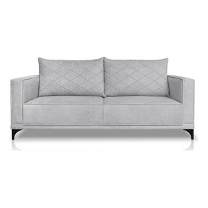 Sofá Viena 2 Lugares Bouclê Cinza 1.60m Pés em Aço para Sala Bz Home Decor