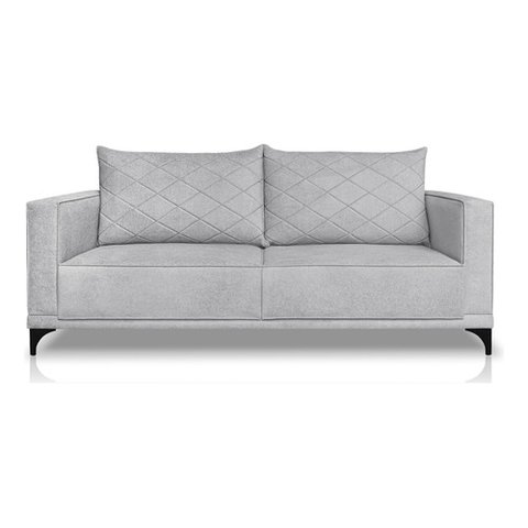 Sofá Viena 2 Lugares Bouclê Cinza 1.60m Pés em Aço para Sala Bz Home Decor