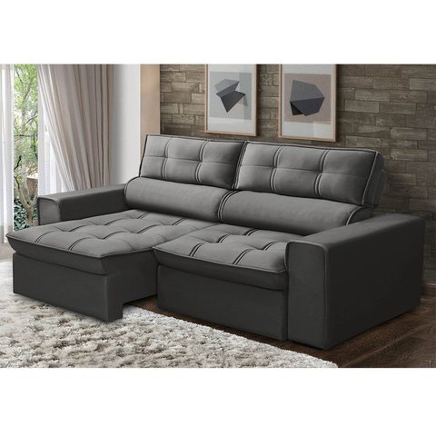 Sofá Retrátil e Reclinável 3 Lugares 180cm Cinza Grafite