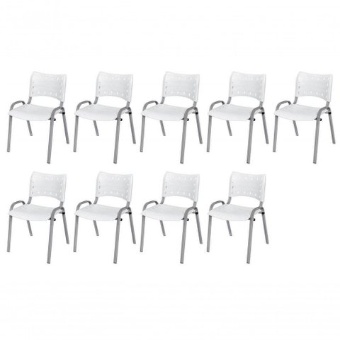 Cadeira Iso Base Cinza Escola, Escritório Branco Kit 9 Un
