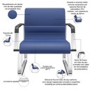 Ver imagem 3 de Kit 02 Cadeiras de Escritório Recepção Fixa Pés Cromado Lev P03 Vinil Azul - Lyam Decor