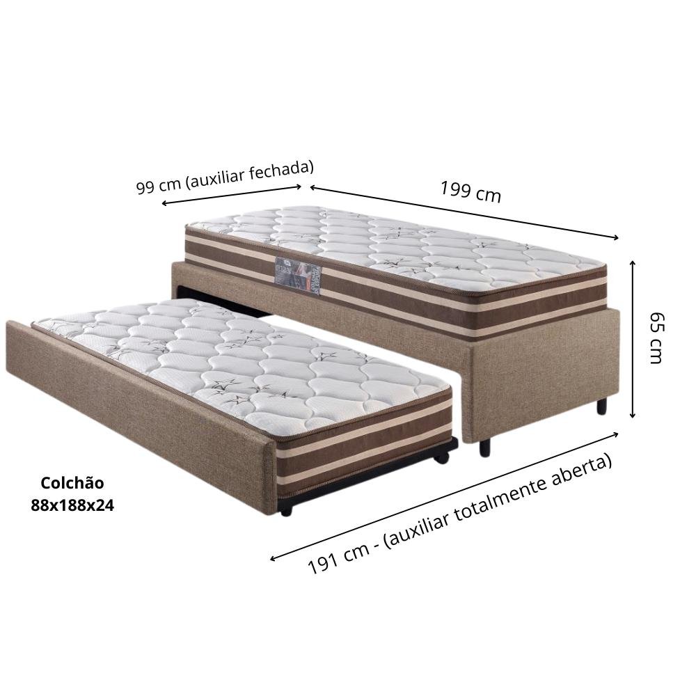 Bicama Box Solteiro Linho Marrom 88x188 com Dois Colchões Ortoline New Dupla Face Espuma D28 Anjos - 2