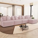 Ver imagem 1 de Sofá 5 Lugares com Chaise Direito Sala Living 328cm Arlo F04 Veludo Rosê - Lyam Decor