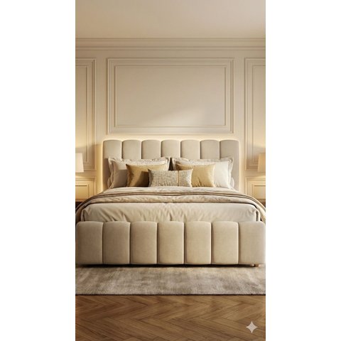 Cama Queen Cabeceira Estofada Linho Bege Design Exclusivo