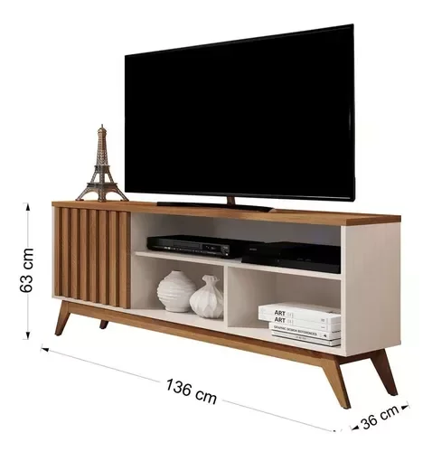 Rack para Tv até 55 Polegadas Retrô Ripado Malbec Germai:off White/freijo - 5