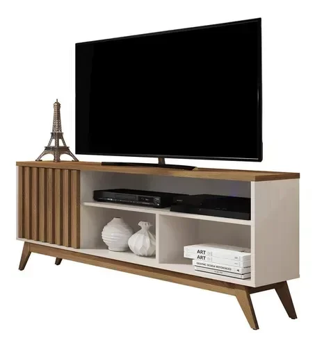 Rack Para Tv Até 55 Polegadas Retrô Ripado Malbec Germai:Off White/FREIJO