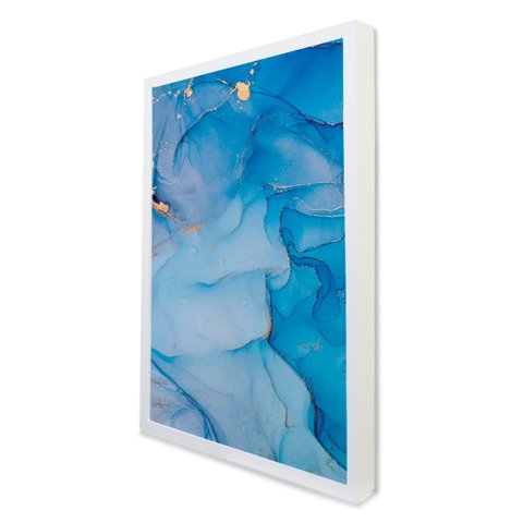 Quadro Decorativo Caixa Abstrato Azul Diamante Tacolado Moldura Caixa 3cm Branca sem Vidro 20 X 30cm