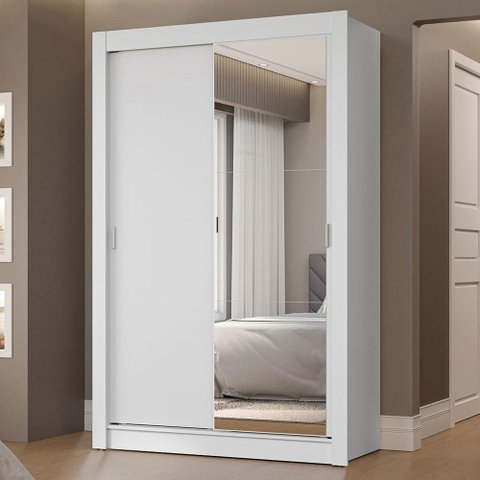 Guarda-roupa Solteiro 2 Portas de Correr com Espelho 2 Gavetas Branco Vivare Madesa Branco