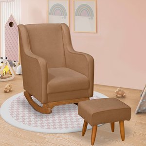 Poltrona de Amamentação Aquila  Balanço com Puff Bouclê Ocre