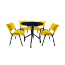 Ver mais imagens de Jogo Mesa Redonda para Restaurante Comércio com 4 Cadeiras Iso Amarela Base Preta Ecomhome