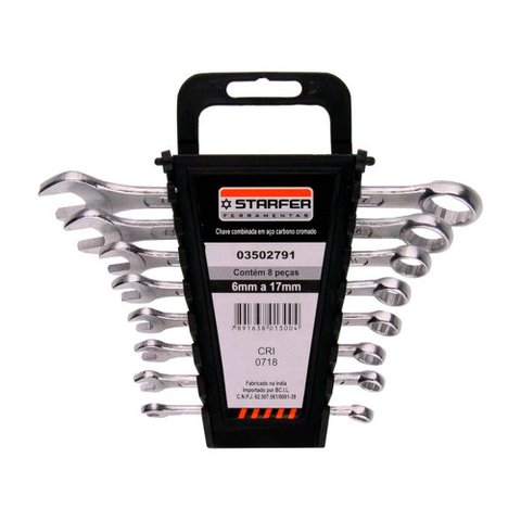 Jogo De Chave Combinada 6 Á 17mm 8 Pçs Starfer - Aço Cromado