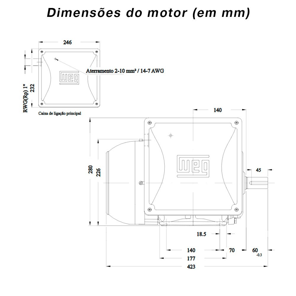 Motor Elétrico Monofásico WEG 3cv 220/440V 4 Polos Blindado Baixa Rotação W22 Monofásico Sem Flange  - 3