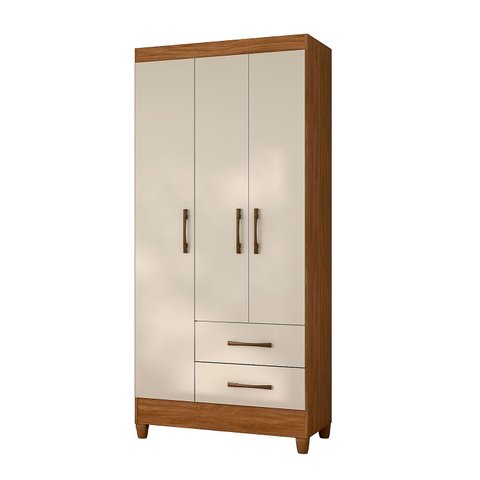 Guarda Roupa Solteiro Quarto Pequeno 3 Portas 2 Gavetas Lima Freijo com Off White