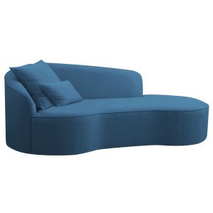 Divã Recamier Curvo Sala de Estar Inglaterra Lado Direito 150cm Linho Azul Royal - Incasa Decor
