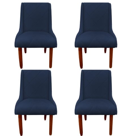 Kit 04 Cadeiras Para Sala de Jantar Lizz Pés Palito Veludo Azul Marinho D'Classe Decor