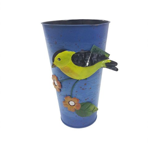 Vaso Enfeite Passaro Flor de Ferro Azul Kit 3 Unidades