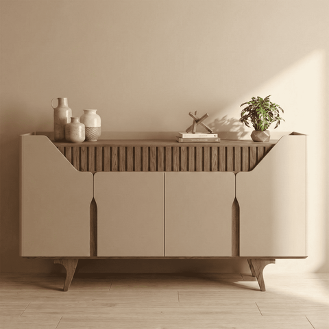Aparador 160cm Ripado Portas Prateleiras Organizadoras:fendi/freijó