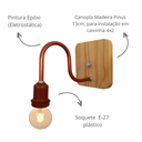 Ver imagem 3 de Arandela de Parede Colonial Retrô Simples Canopla Pinus - Soquete E-27 – Abf Luminárias:cobre Terra