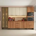 Ver imagem 1 de Cozinha Completa Modulada 100% MDF 6 Peças com Cristaleira e Balcão com Tampo Yescasa Freijó/Areia Princess