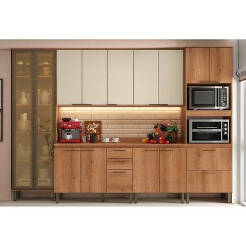 Kit Cozinha 6 Peças 240cm em MDF Princess Yescasa Freijó e Areia