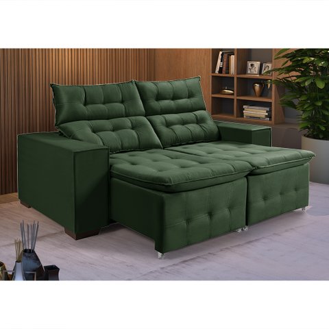 Sofá Retratil Reclinável 3 Lugares Pillow em Veludo Tamanho 1,90 Verde