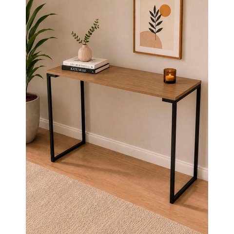 Mesa Escrivaninha Apoio Multiuso Industrial Compacta 900 mm Cor:Preto/Madeirado