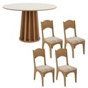 Ver imagem 2 de Mesa de Jantar 1,05m x 1,05m com 4 Cadeiras com Assento Estofado Cor:Off White com Freijó e Bege R