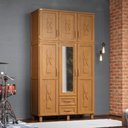 Ver imagem 1 de Guarda-roupa Solteiro 6 Portas e 2 Gavetas com Espelho em Madeira Dallas Carvalho - Straub Web