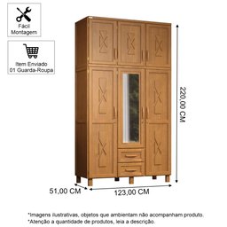 Guarda-roupa Solteiro 6 Portas e 2 Gavetas com Espelho em Madeira Dallas Carvalho - Straub Web - 4