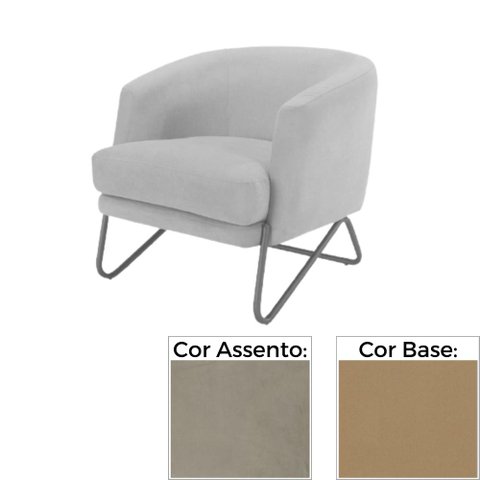 Poltrona MH-3788 Herval Base Metal Laca Fosca Bronze Metalizado Assento Estofado Bege C