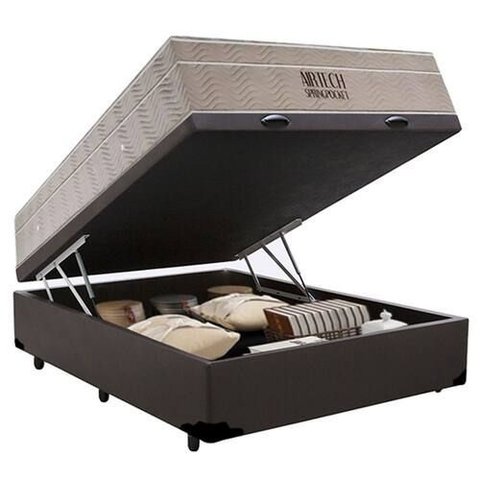 Cama Box Baú Casal Marrom + Colchão de Molas Ensacadas Ortobom Airtech Springpocket