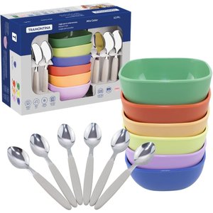 Kit Jogo Sobremesa Tigela Colher Conjunto Pote Sorvete 12pçs