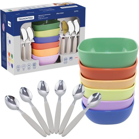 Kit Jogo Sobremesa Tigela Colher Conjunto Pote Sorvete 12pçs