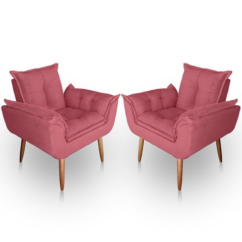 Kit 02 Poltrona para Sala e Quarto Decorativa Opala Suede