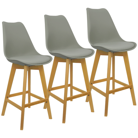 Kit 3 Banquetas Monty Leda Luisa Saarinen Alta Base Fixa Madeira