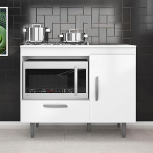 Balcão com Nicho Alecrim P/ Cozinha Área Gourmet Cooktop 4 Bocas 1 Porta 1 Gaveta Cor Branco