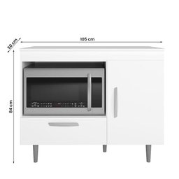 Balcão com Nicho Alecrim P/ Cozinha Área Gourmet Cooktop 4 Bocas 1 Porta 1 Gaveta Cor Branco - 2