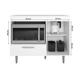 Balcão com Nicho Alecrim P/ Cozinha Área Gourmet Cooktop 4 Bocas 1 Porta 1 Gaveta Cor Branco - 3